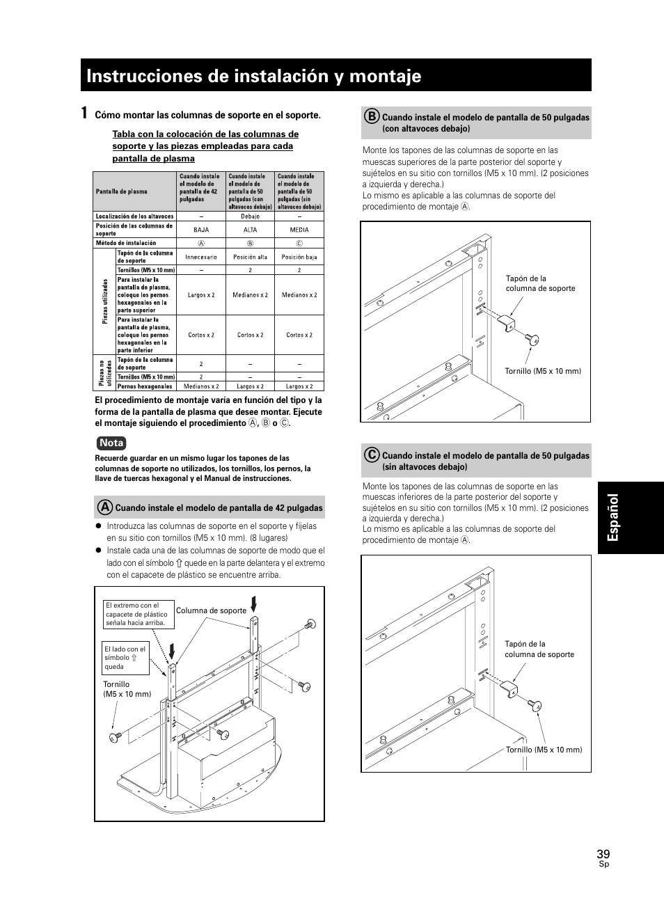 Instrucciones de instalación y montaje, Espa ñ ol | Pioneer PDK-FS07 User Manual | Page 39 / 44
