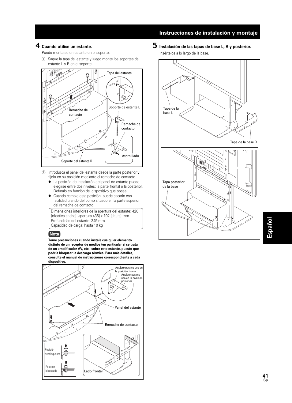 Espa ñ ol, Instrucciones de instalación y montaje | Pioneer PDK-FS07 User Manual | Page 41 / 44