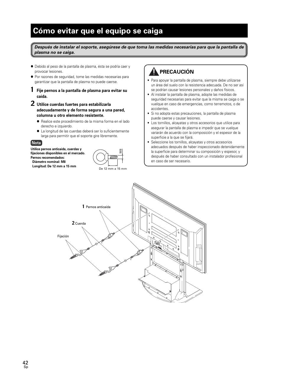 Cómo evitar que el equipo se caiga | Pioneer PDK-FS07 User Manual | Page 42 / 44