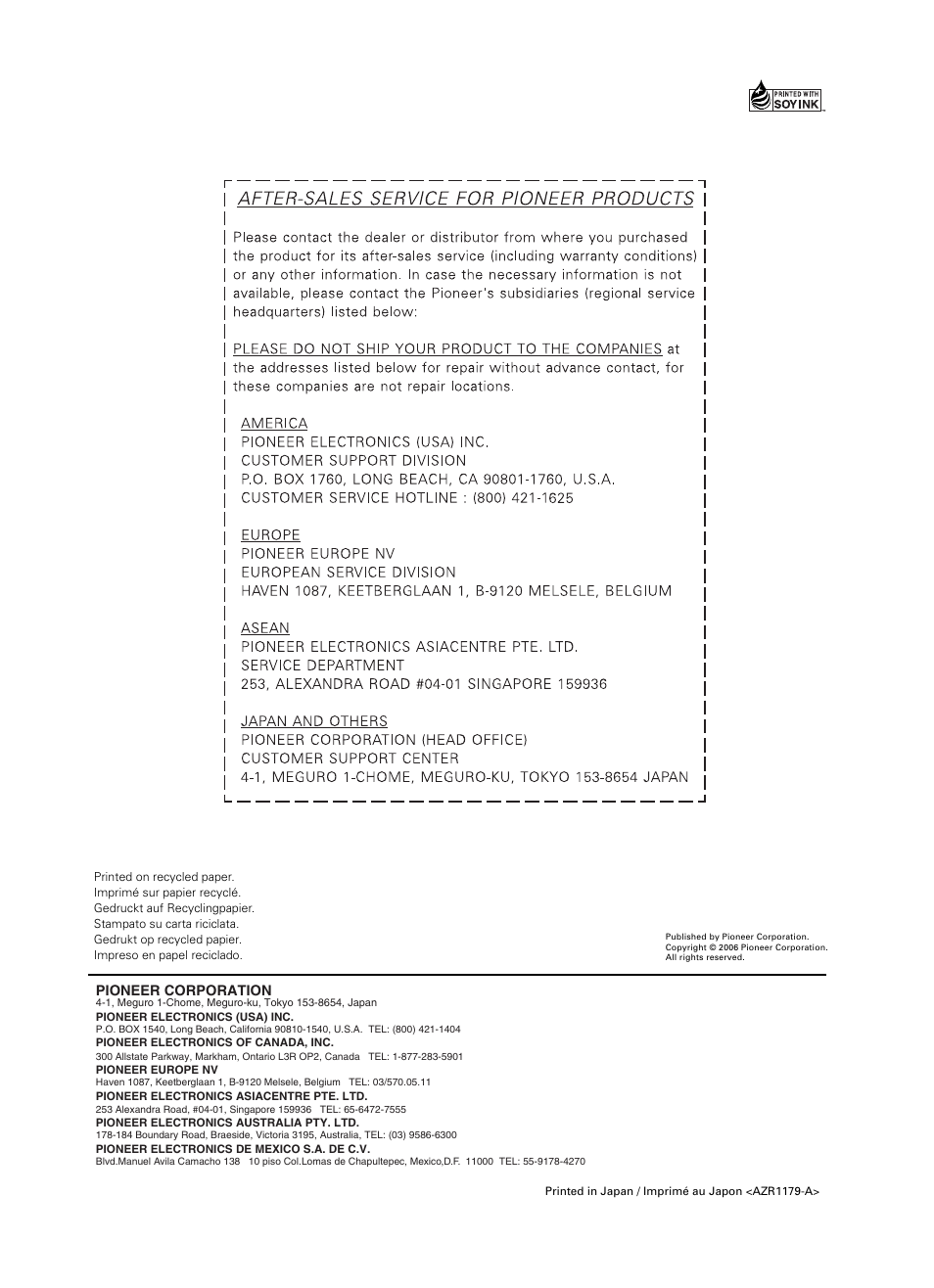 Pioneer PDK-FS07 User Manual | Page 44 / 44