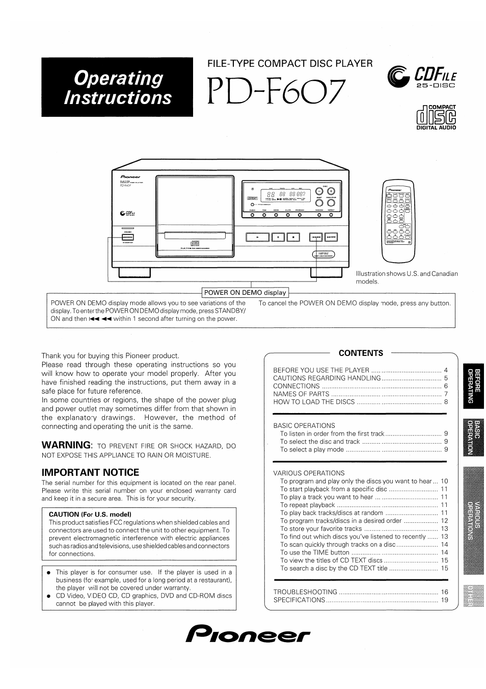 Pioneer PD-F607 User Manual | 20 pages