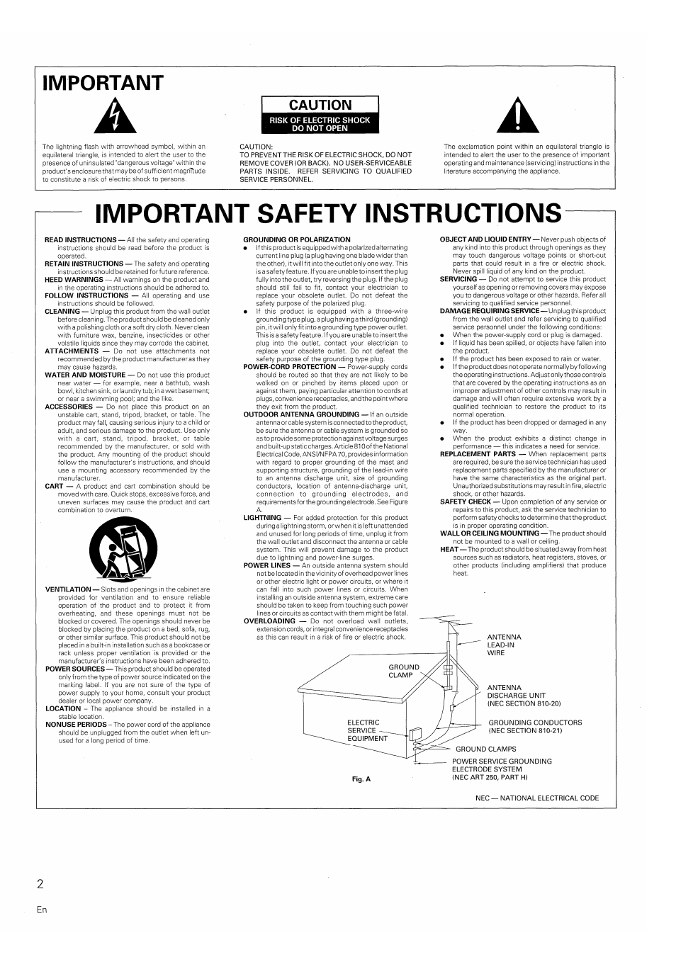Important, Important safety instructions, Caution | Pioneer PD-F607 User Manual | Page 2 / 20