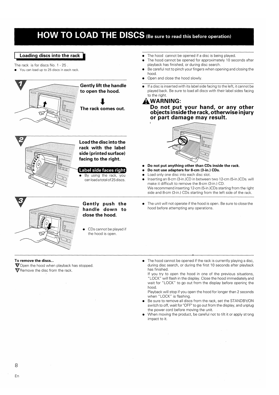 How to load the discs | Pioneer PD-F607 User Manual | Page 8 / 20