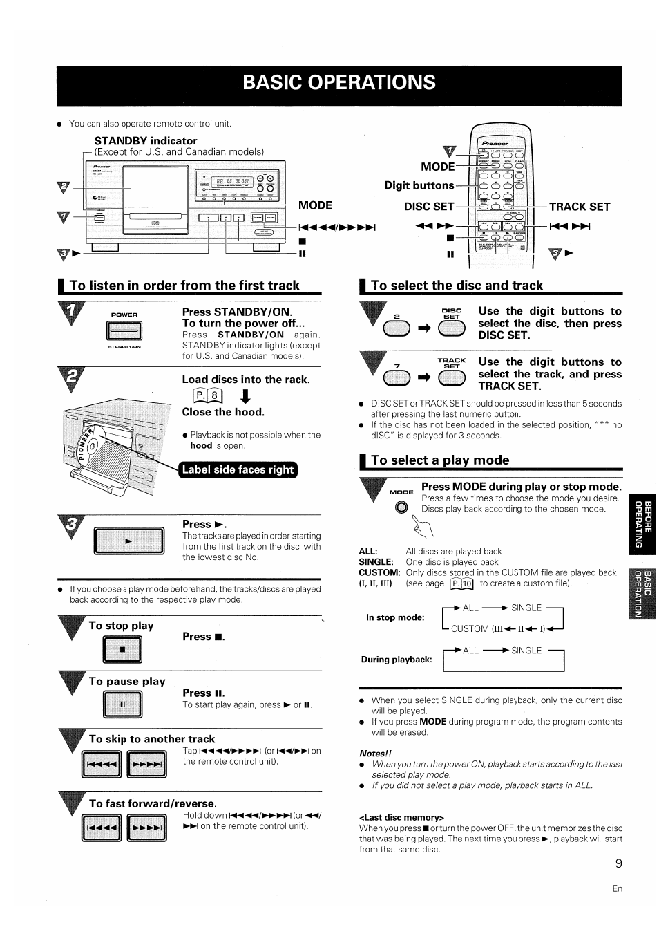 Basic operations | Pioneer PD-F607 User Manual | Page 9 / 20