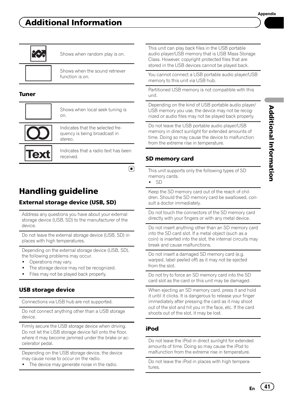 Handling guideline, Local, S.rtrv | Additional information | Pioneer MVH-8200BT User Manual | Page 41 / 48