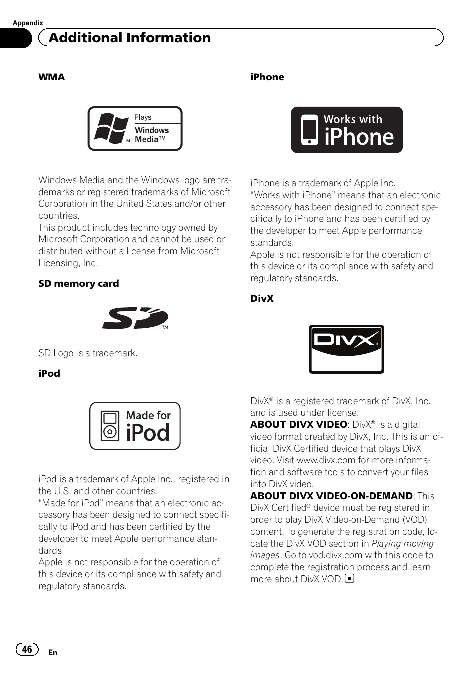 Additional information | Pioneer MVH-8200BT User Manual | Page 46 / 48
