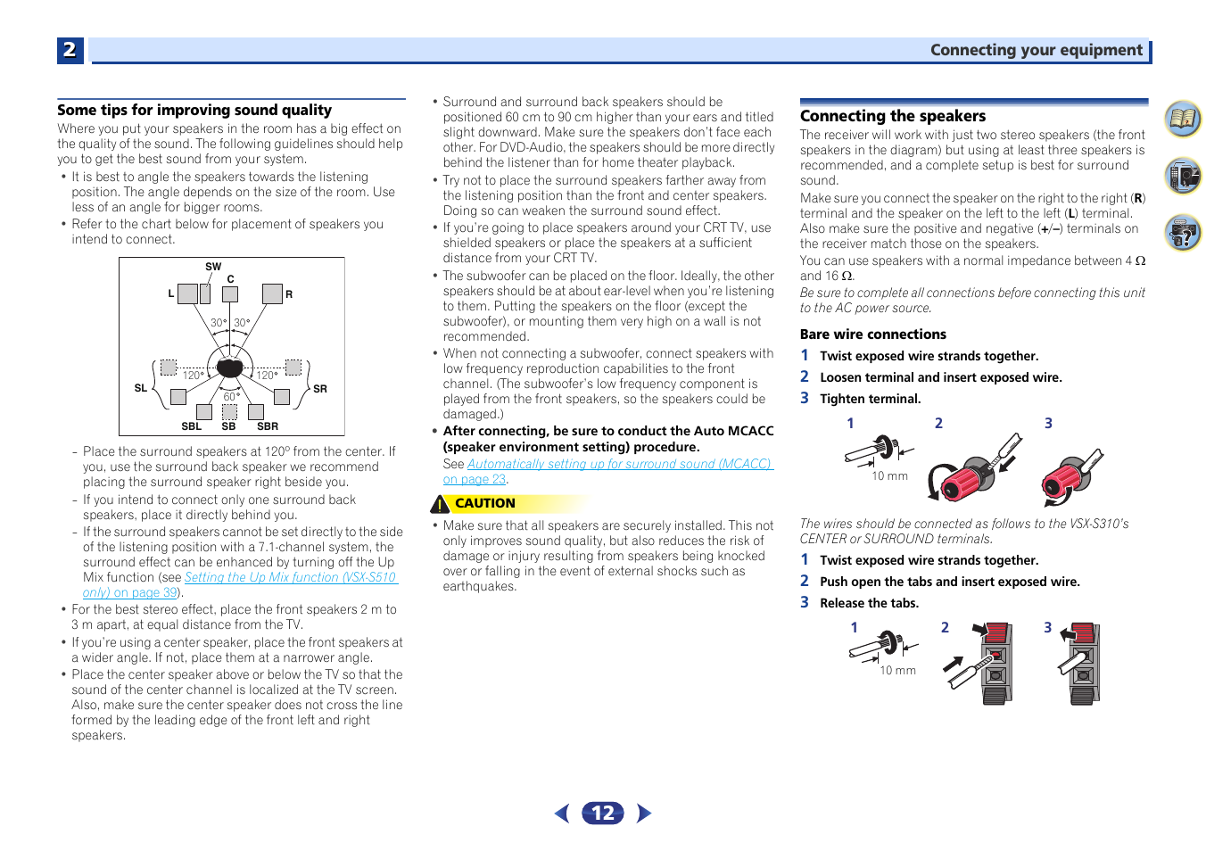 Some tips for improving sound quality, Connecting the speakers | Pioneer VSX-S510-S User Manual | Page 12 / 65