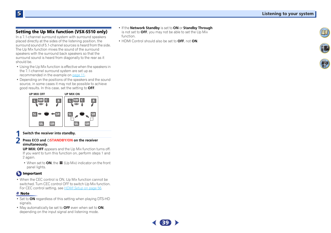 Setting the up mix function (vsx-s510 only) | Pioneer VSX-S510-S User Manual | Page 39 / 65