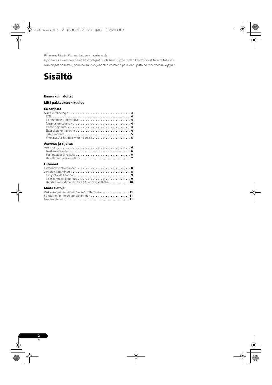 Sisältö | Pioneer S-4EX-W User Manual | Page 102 / 132