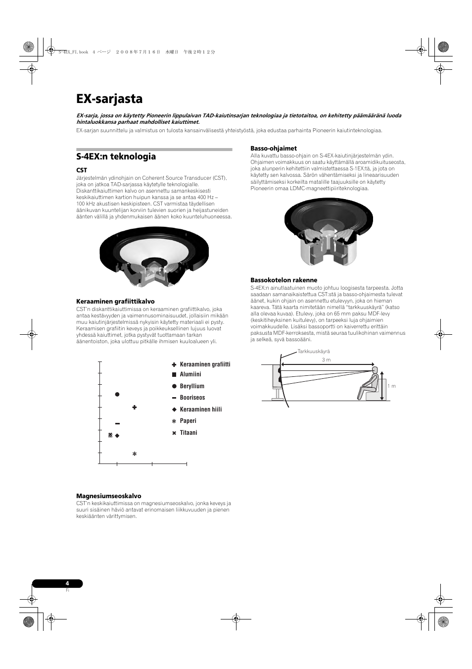 S-4ex:n teknologia, Keraaminen grafiittikalvo, Magnesiumseoskalvo | Basso-ohjaimet, Bassokotelon rakenne, Ex-sarjasta | Pioneer S-4EX-W User Manual | Page 104 / 132