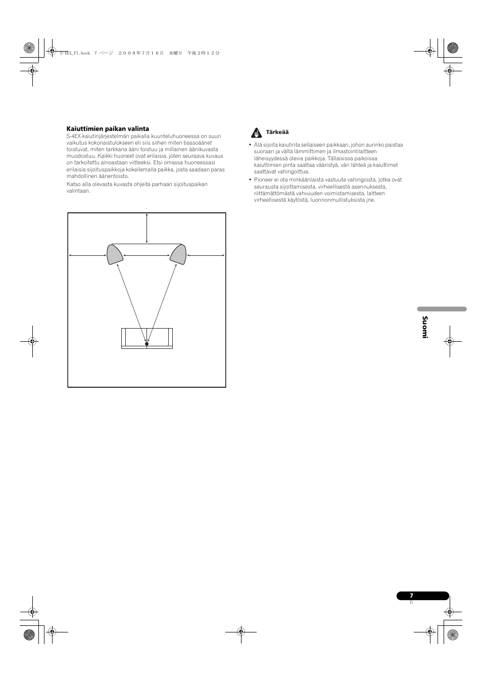 Kaiuttimien paikan valinta | Pioneer S-4EX-W User Manual | Page 107 / 132