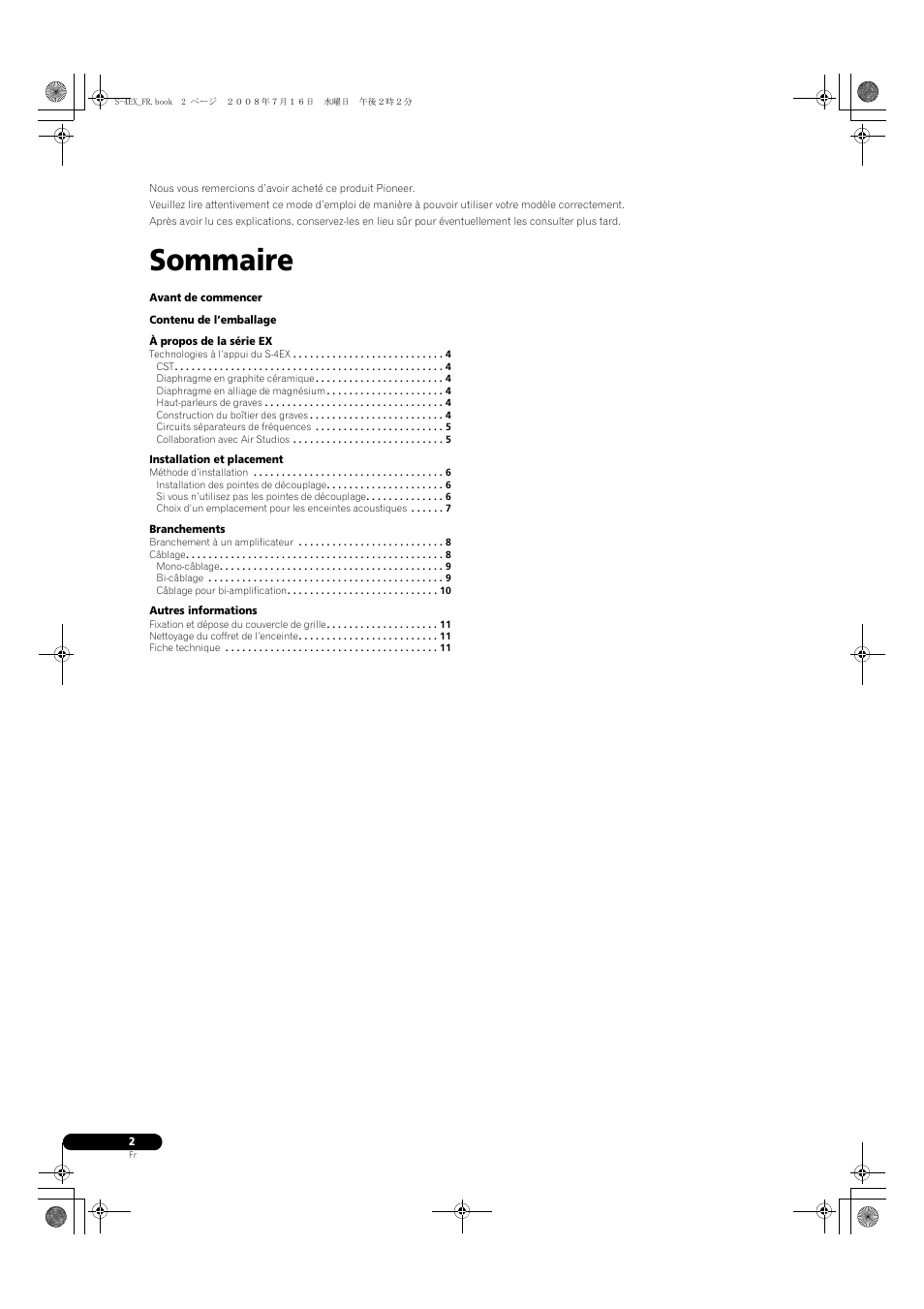 Sommaire | Pioneer S-4EX-W User Manual | Page 12 / 132