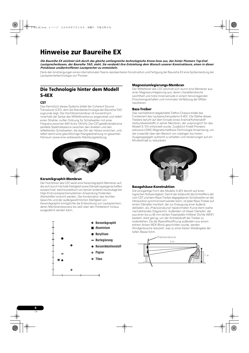 Die technologie hinter dem modell s-4ex, Keramikgraphit-membran, Magnesiumlegierungs-membran | Bass-treiber, Bassgehäuse-konstruktion, Hinweise zur baureihe ex | Pioneer S-4EX-W User Manual | Page 24 / 132