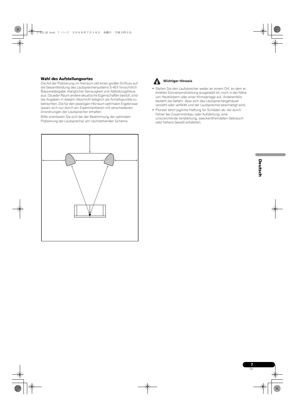 Wahl des aufstellungsortes | Pioneer S-4EX-W User Manual | Page 27 / 132