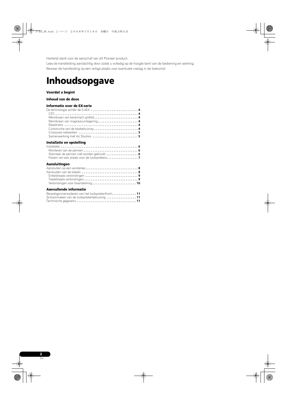 Inhoudsopgave | Pioneer S-4EX-W User Manual | Page 42 / 132