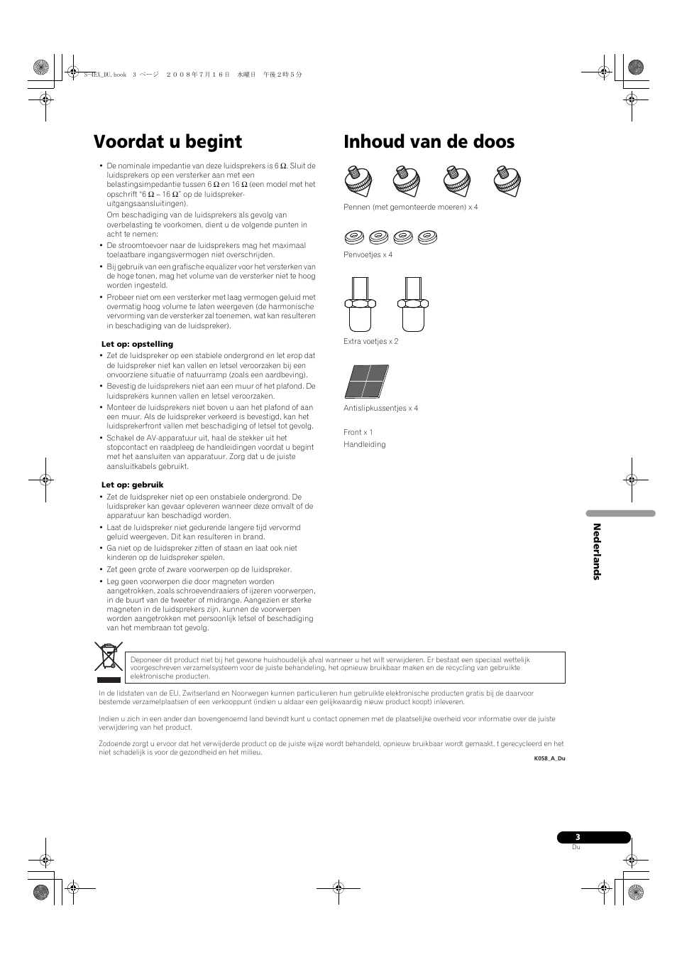 Voordat u begint, Inhoud van de doos | Pioneer S-4EX-W User Manual | Page 43 / 132