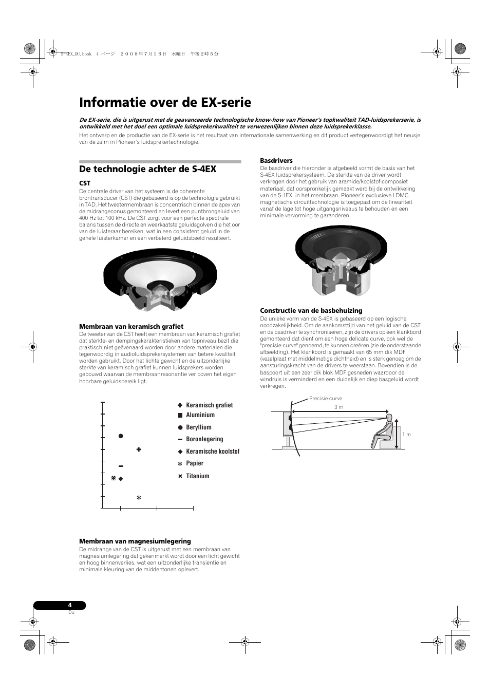 De technologie achter de s-4ex, Membraan van keramisch grafiet, Membraan van magnesiumlegering | Basdrivers, Constructie van de basbehuizing, Informatie over de ex-serie | Pioneer S-4EX-W User Manual | Page 44 / 132
