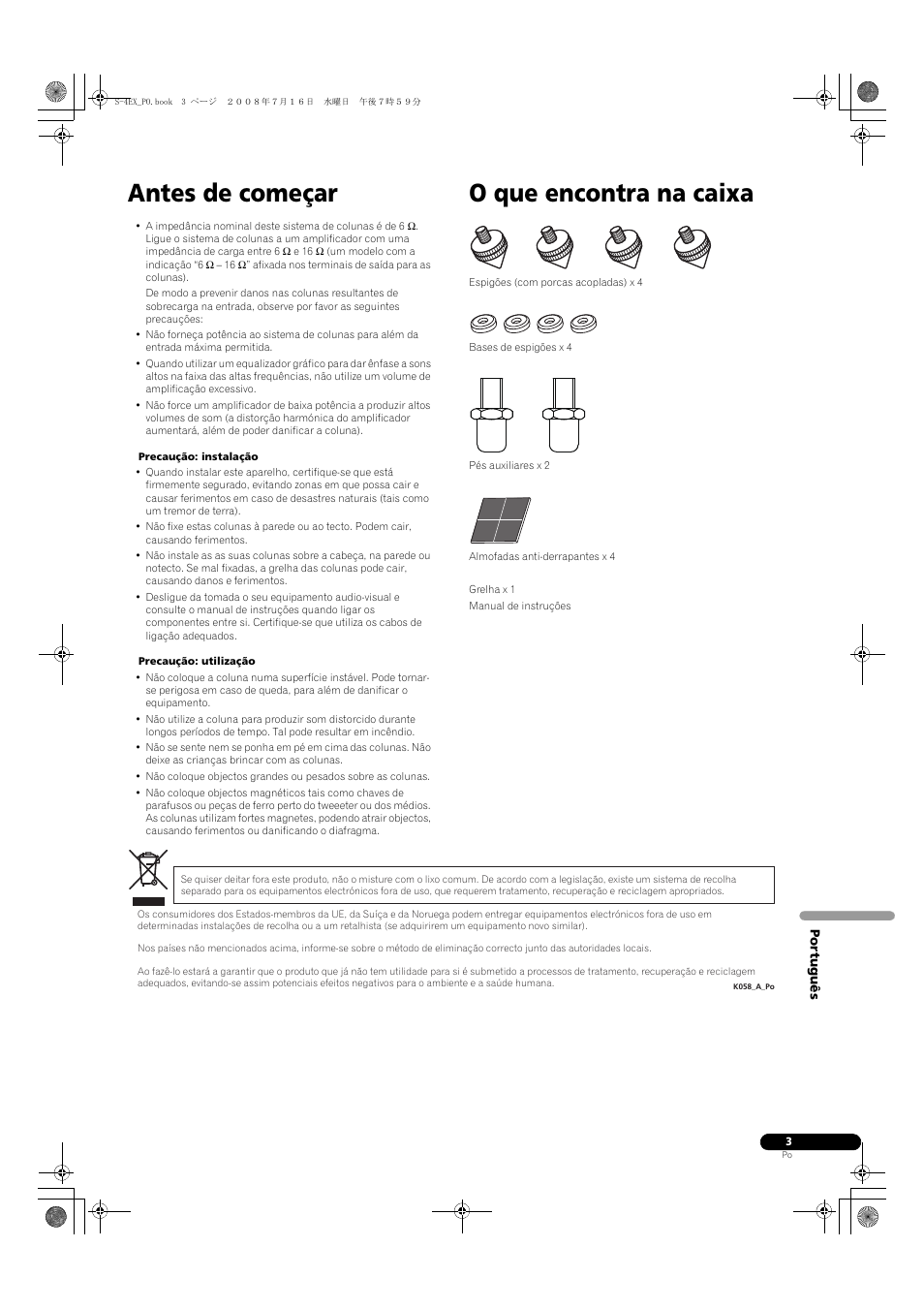 Antes de começar, O que encontra na caixa | Pioneer S-4EX-W User Manual | Page 63 / 132