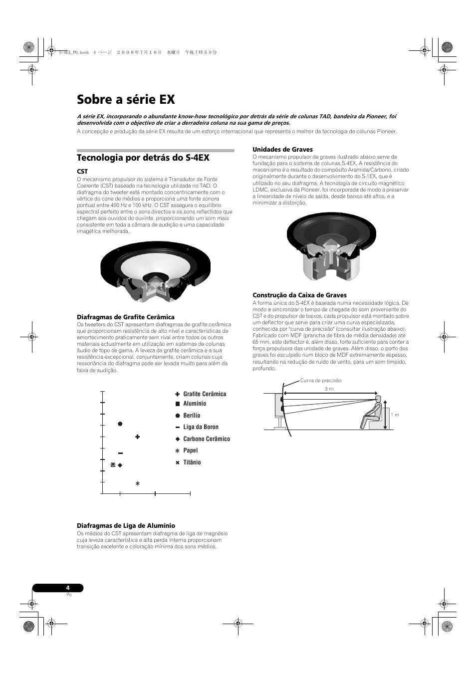 Tecnologia por detrás do s-4ex, Diafragmas de grafite cerâmica, Diafragmas de liga de alumínio | Unidades de graves, Construção da caixa de graves, Sobre a série ex | Pioneer S-4EX-W User Manual | Page 64 / 132