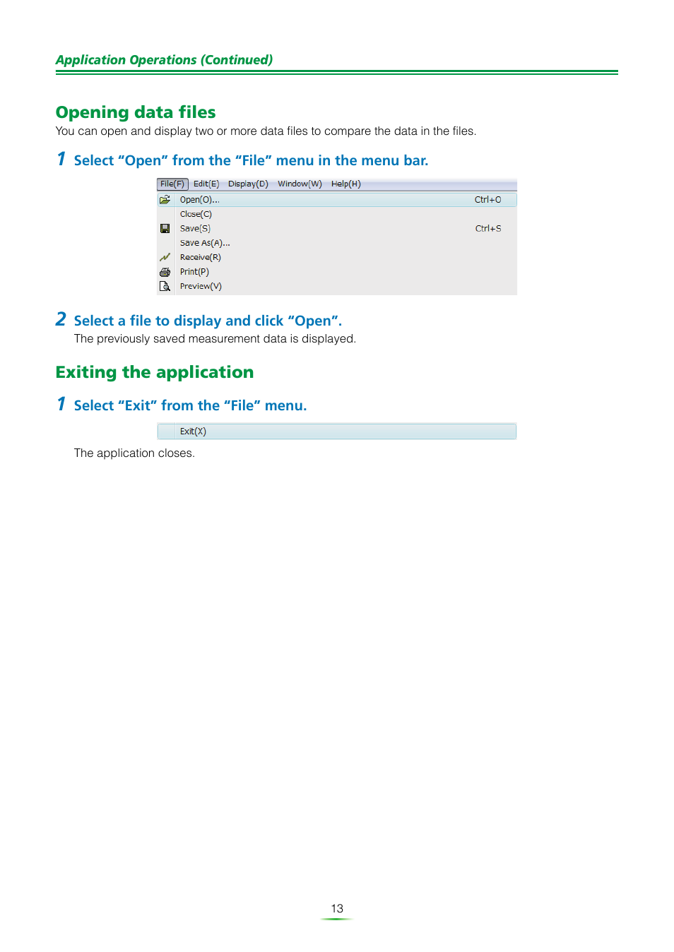 Opening data files, Exiting the application | Pioneer VSX-921 User Manual | Page 13 / 27