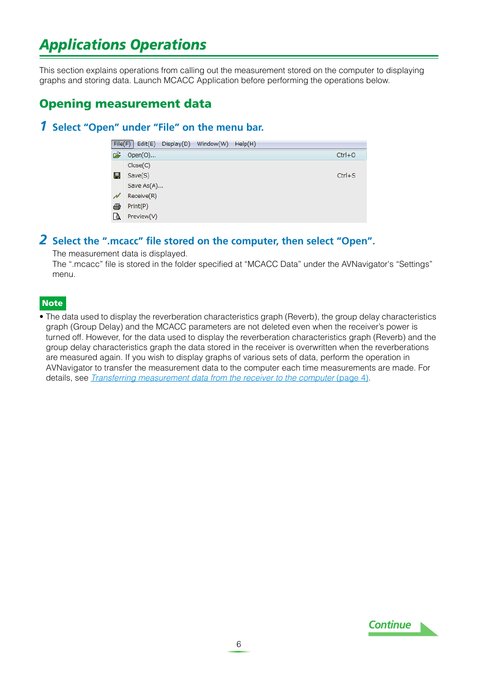 Applications operations, Opening measurement data | Pioneer VSX-921 User Manual | Page 6 / 27