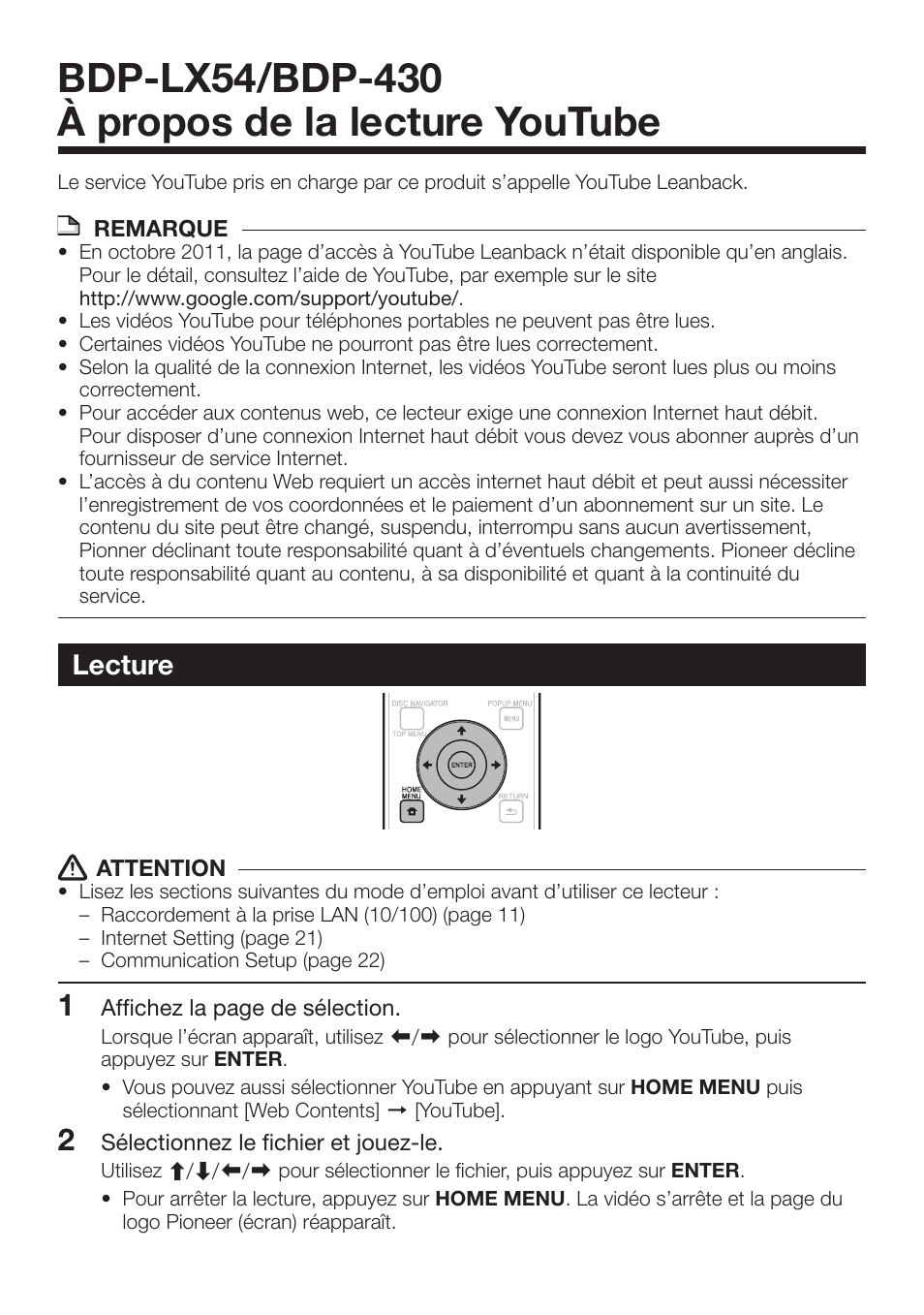 Lecture | Pioneer BDP-LX54 User Manual | Page 2 / 7