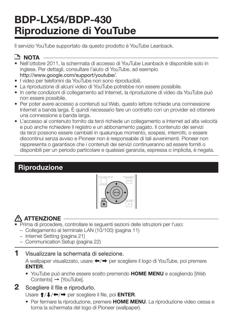 Riproduzione | Pioneer BDP-LX54 User Manual | Page 4 / 7