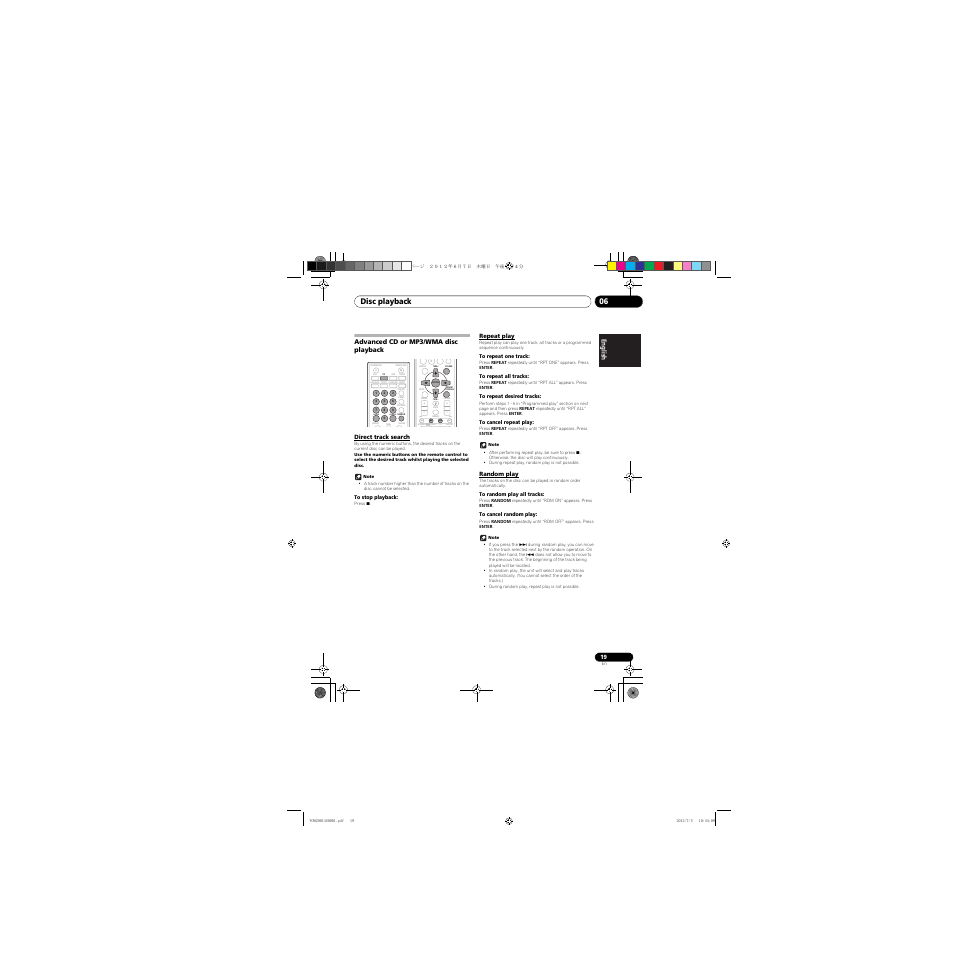 Advanced cd or mp3/wma disc playback, Direct track search, Repeat play | Random play, Clear repeat, Disc playback 06 | Pioneer X-CM31-R User Manual | Page 19 / 34