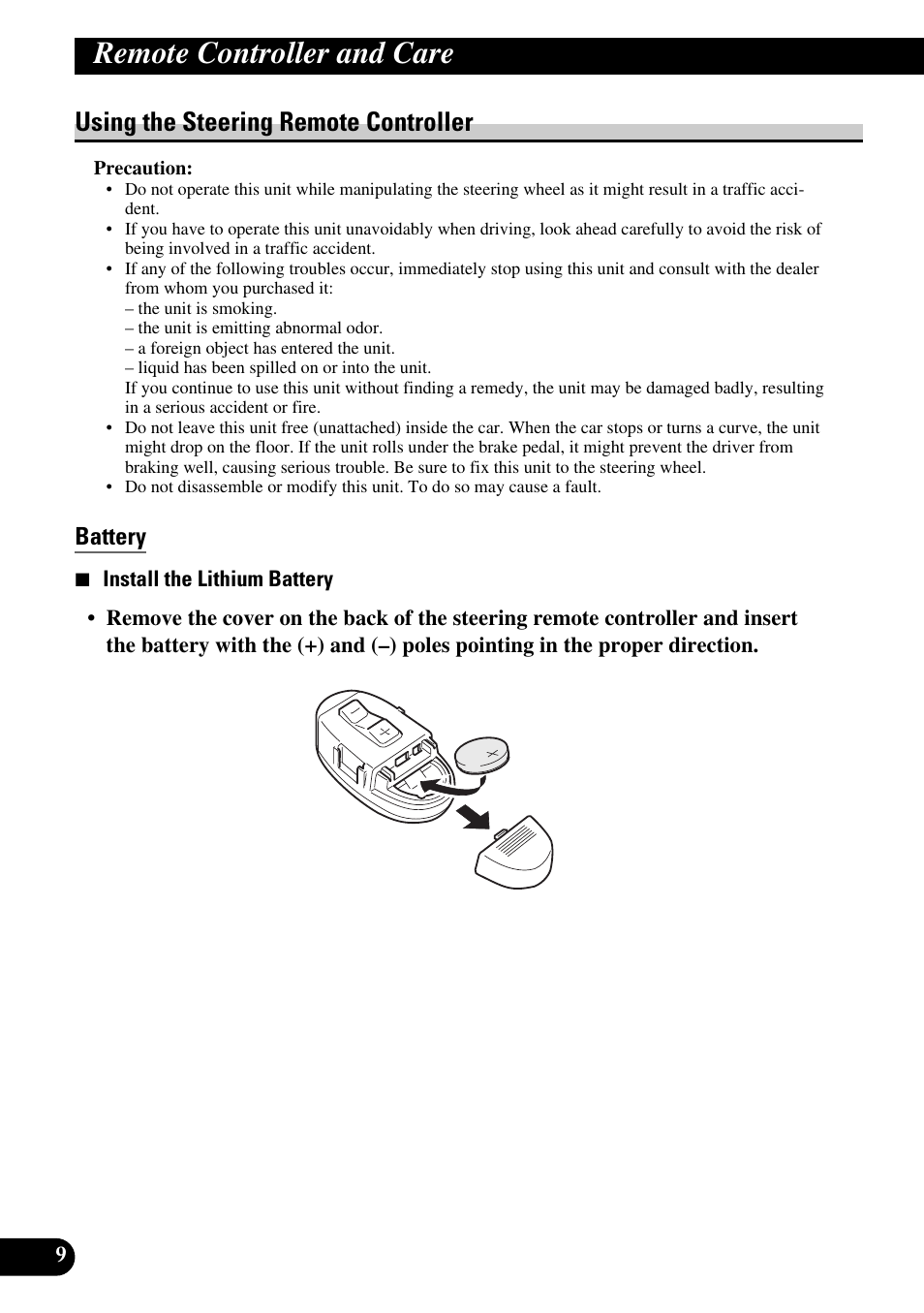 Remote controller and care, Using the steering remote controller, Battery | Pioneer DEH-P90DAB User Manual | Page 10 / 148