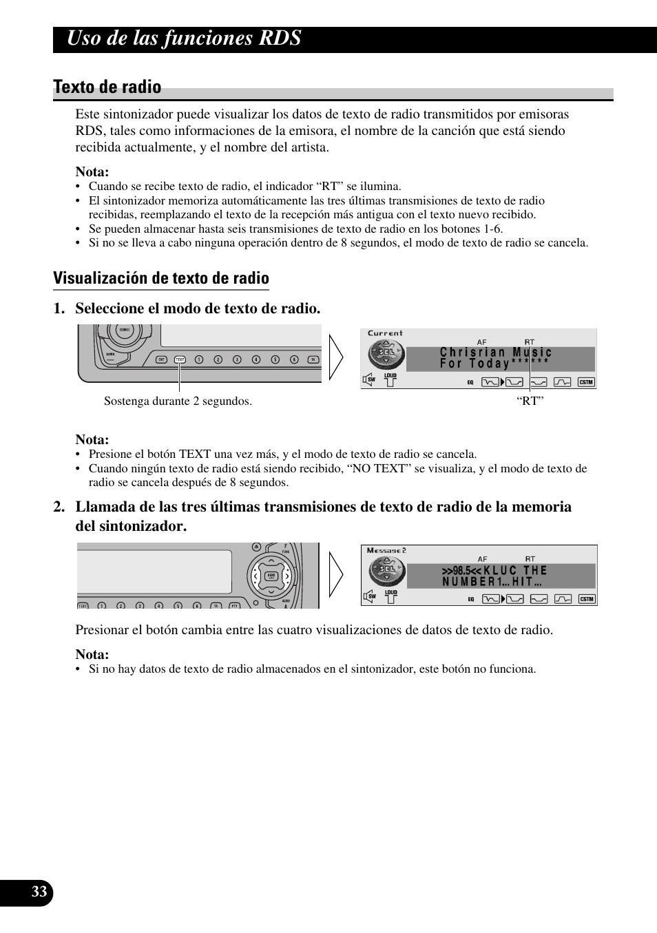 Texto de radio, Visualización de texto de radio, Uso de las funciones rds | Pioneer DEH-P90DAB User Manual | Page 106 / 148