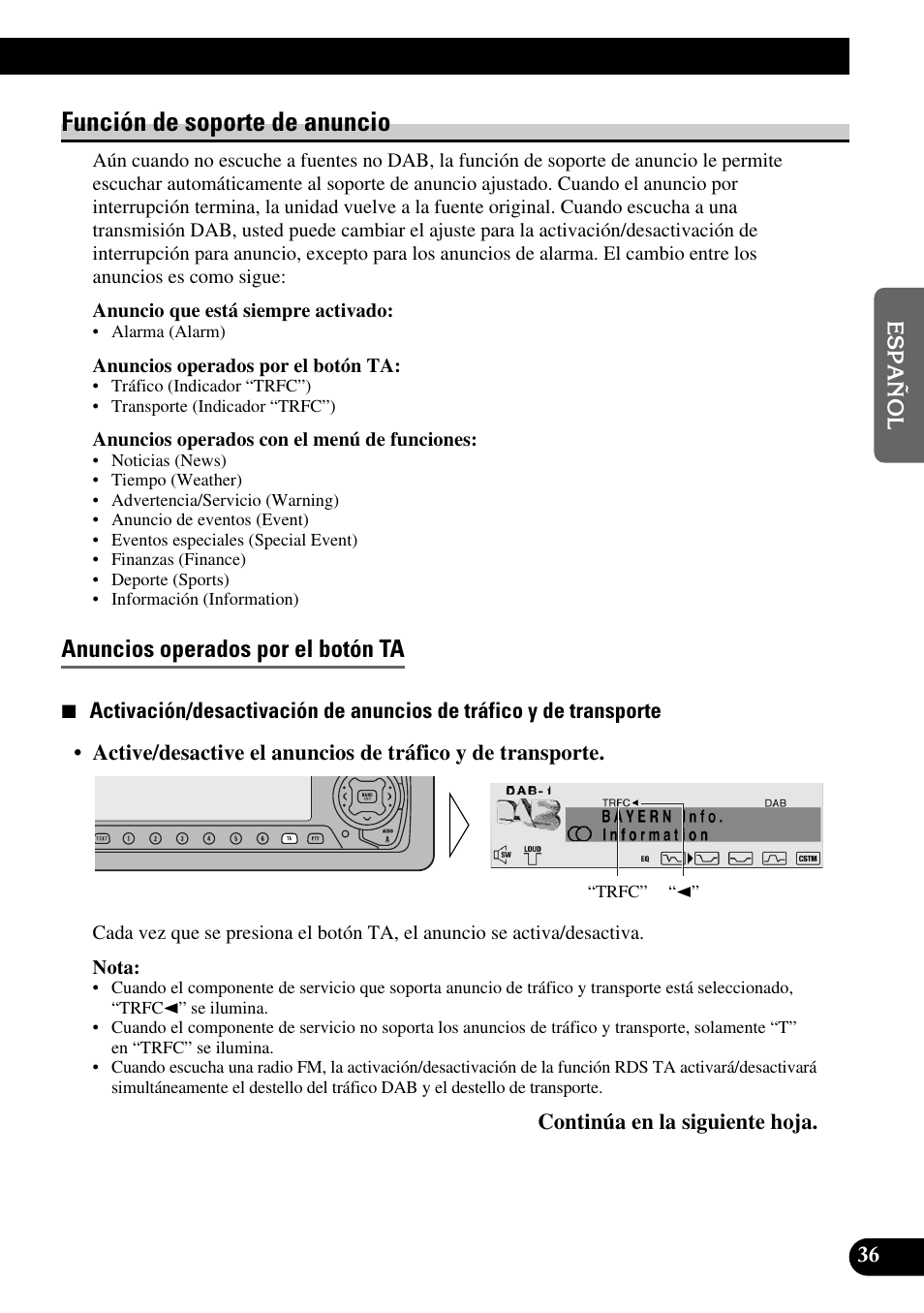 Función de soporte de anuncio, Anuncios operados por el botón ta | Pioneer DEH-P90DAB User Manual | Page 109 / 148