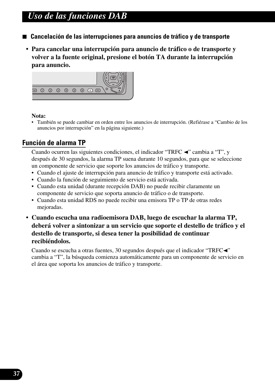 Función de alarma tp, Uso de las funciones dab | Pioneer DEH-P90DAB User Manual | Page 110 / 148