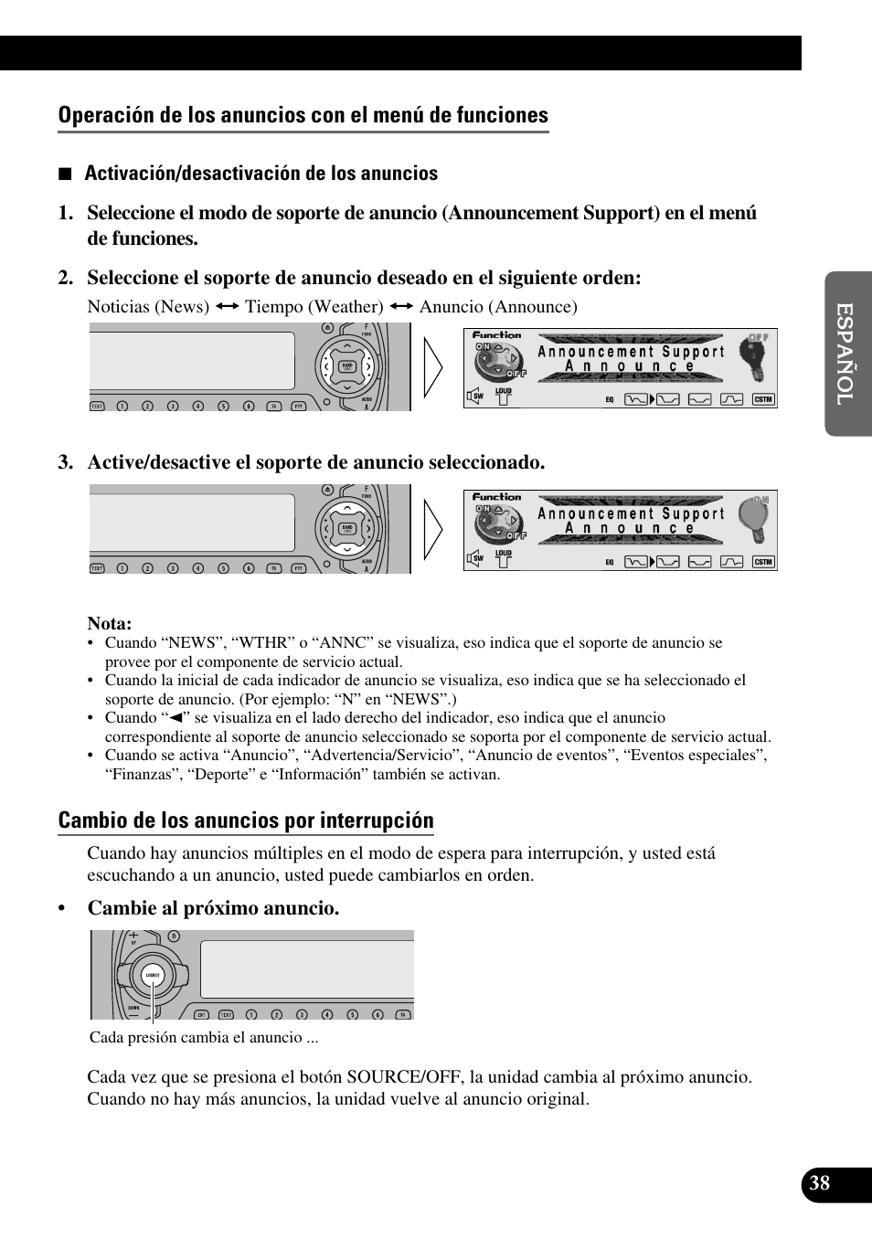 Operación de los anuncios con el menú de funciones, Cambio de los anuncios por interrupción | Pioneer DEH-P90DAB User Manual | Page 111 / 148