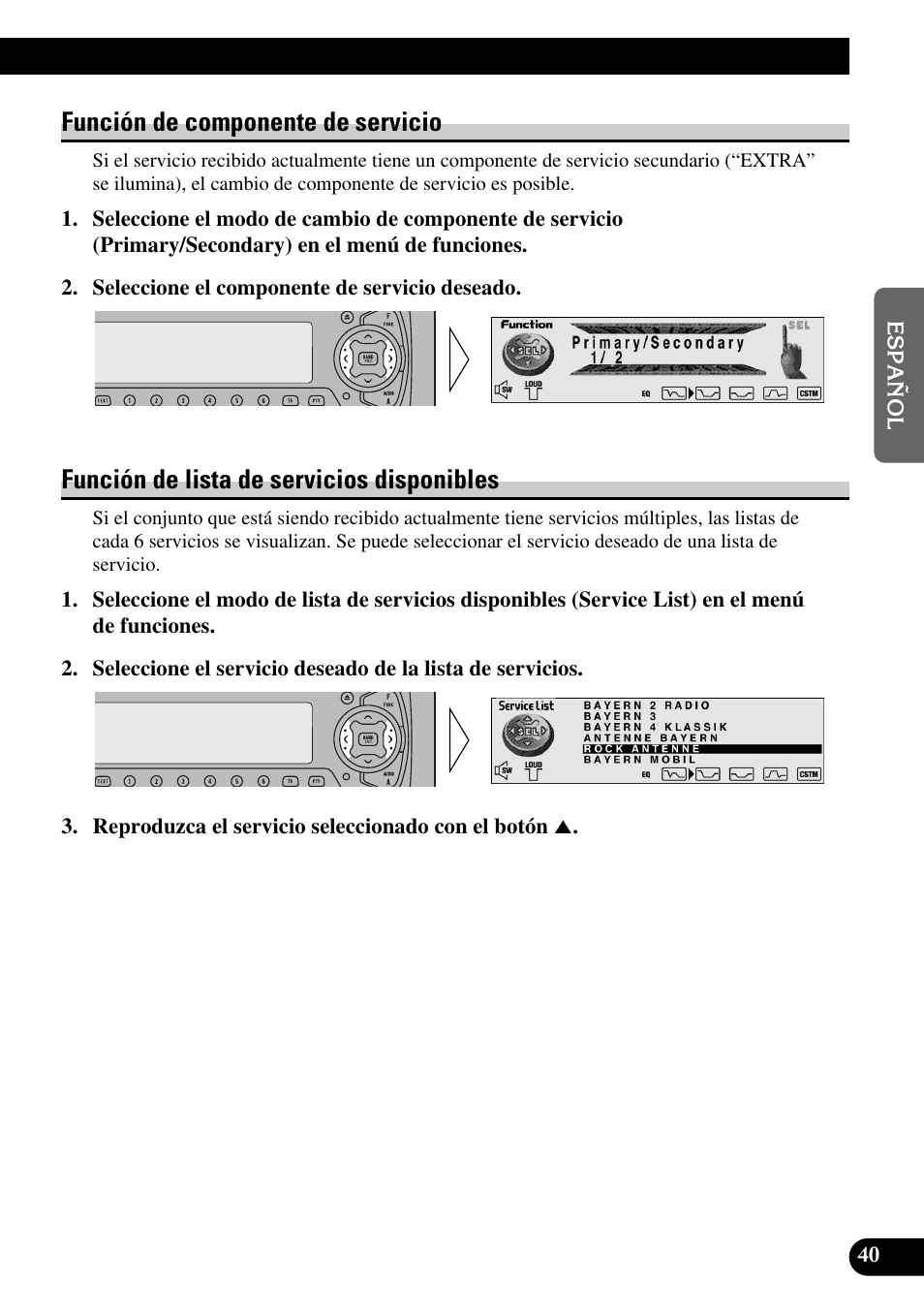 Función de componente de servicio, Función de lista de servicios disponibles | Pioneer DEH-P90DAB User Manual | Page 113 / 148