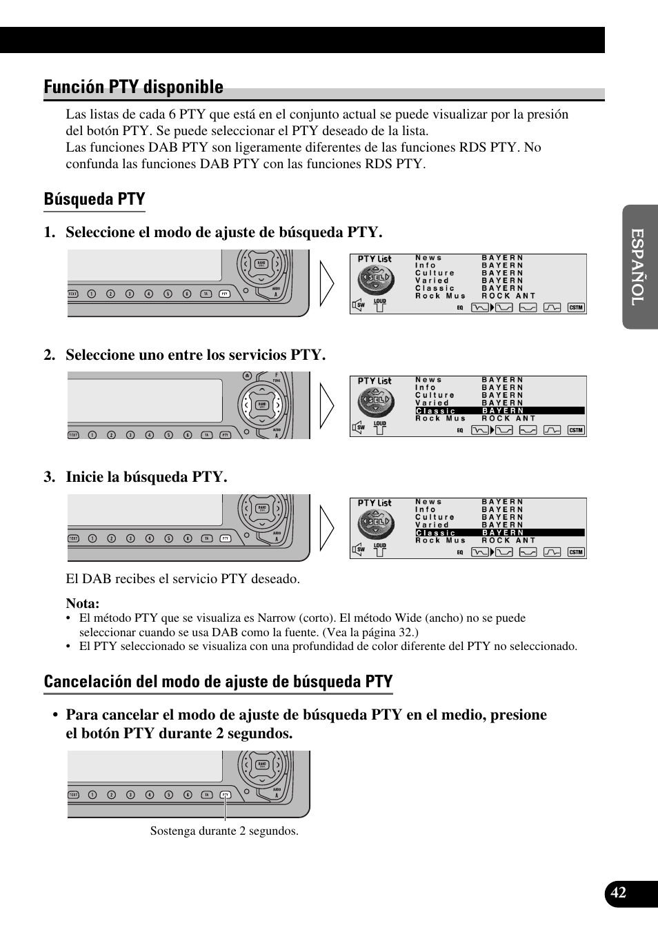 Función pty disponible, Búsqueda pty, Cancelación del modo de ajuste de búsqueda pty | Pioneer DEH-P90DAB User Manual | Page 115 / 148