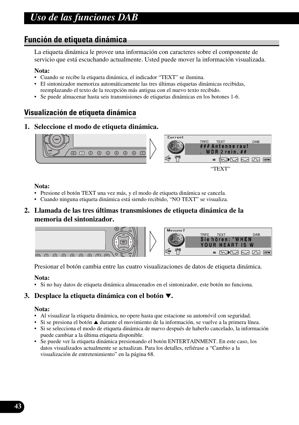 Función de etiqueta dinámica, Visualización de etiqueta dinámica, Uso de las funciones dab | Pioneer DEH-P90DAB User Manual | Page 116 / 148