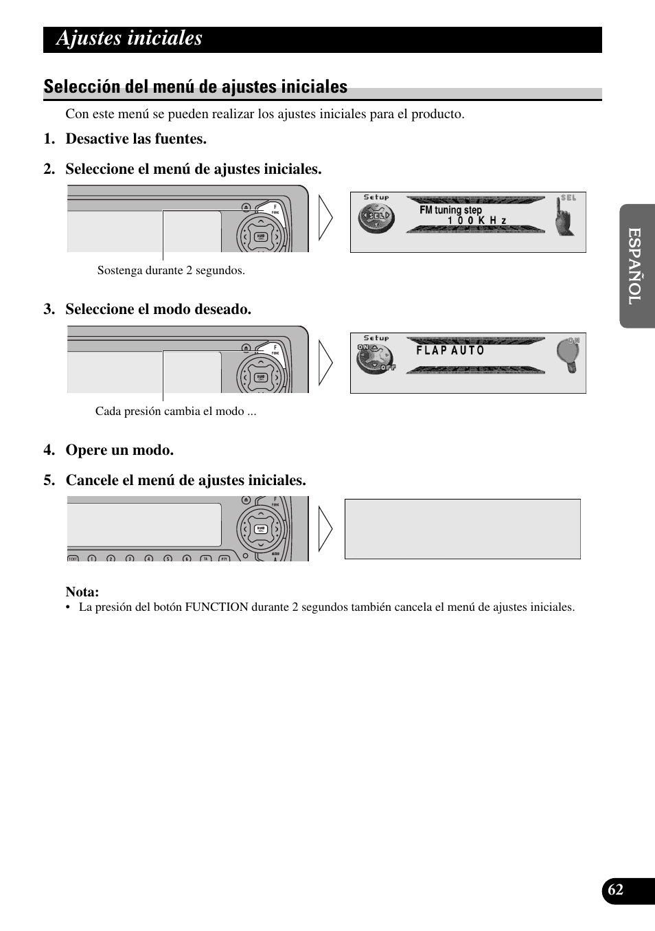 Ajustes iniciales, Selección del menú de ajustes iniciales | Pioneer DEH-P90DAB User Manual | Page 135 / 148