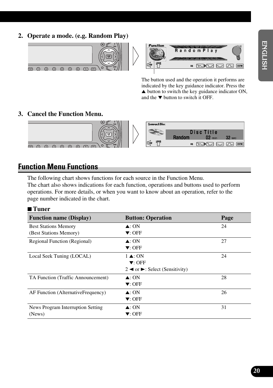 Function menu functions | Pioneer DEH-P90DAB User Manual | Page 21 / 148