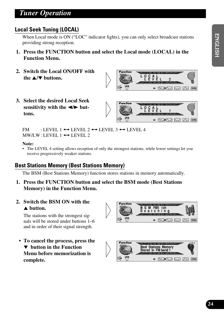 Tuner operation, Local seek tuning (local), Best stations memory (best stations memory) | Pioneer DEH-P90DAB User Manual | Page 25 / 148
