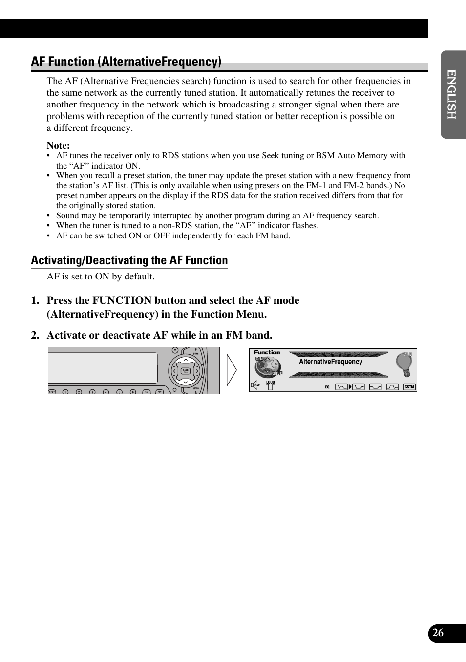 Af function (alternativefrequency), Activating/deactivating the af function | Pioneer DEH-P90DAB User Manual | Page 27 / 148