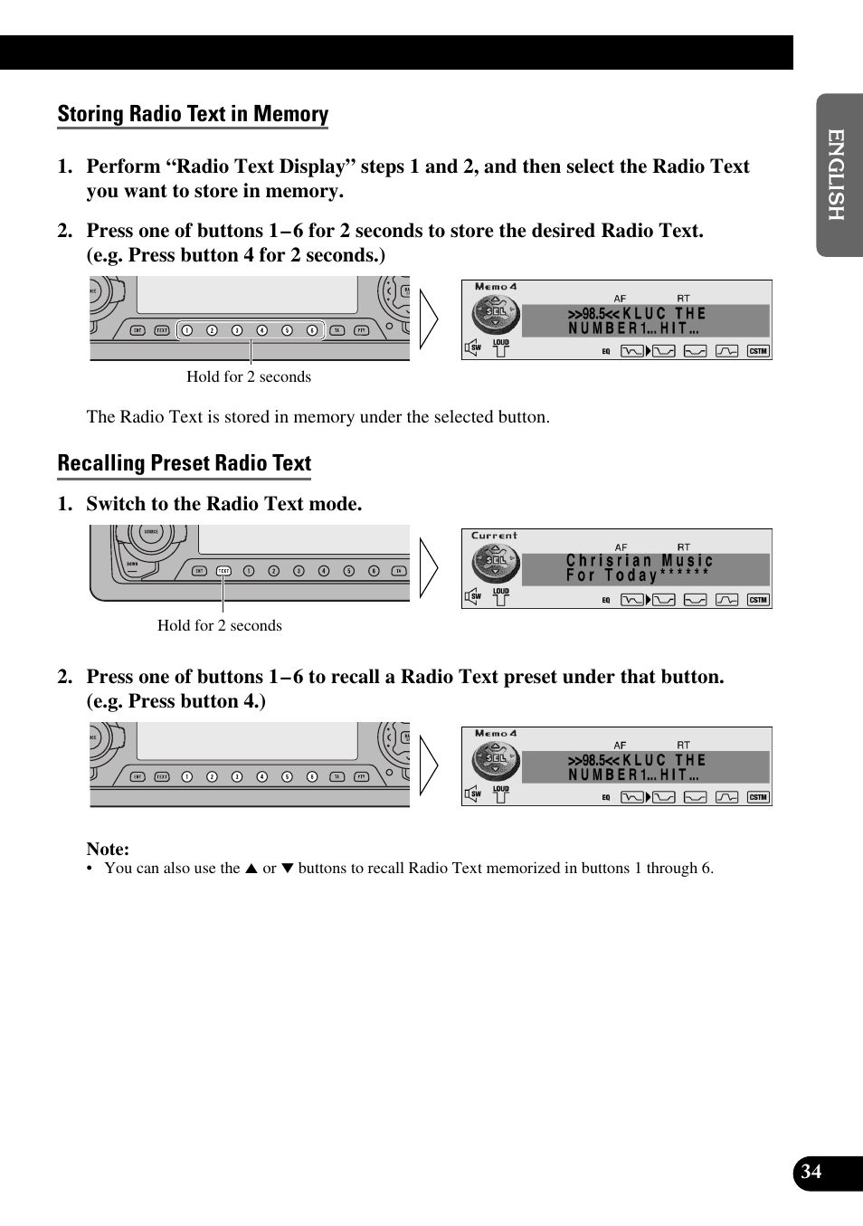 Storing radio text in memory, Recalling preset radio text | Pioneer DEH-P90DAB User Manual | Page 35 / 148