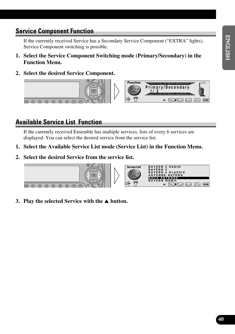 Service component function, Available service list function | Pioneer DEH-P90DAB User Manual | Page 41 / 148