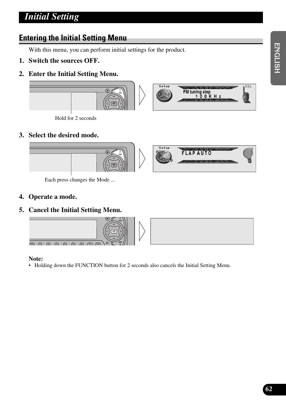 Initial setting, Entering the initial setting menu | Pioneer DEH-P90DAB User Manual | Page 63 / 148