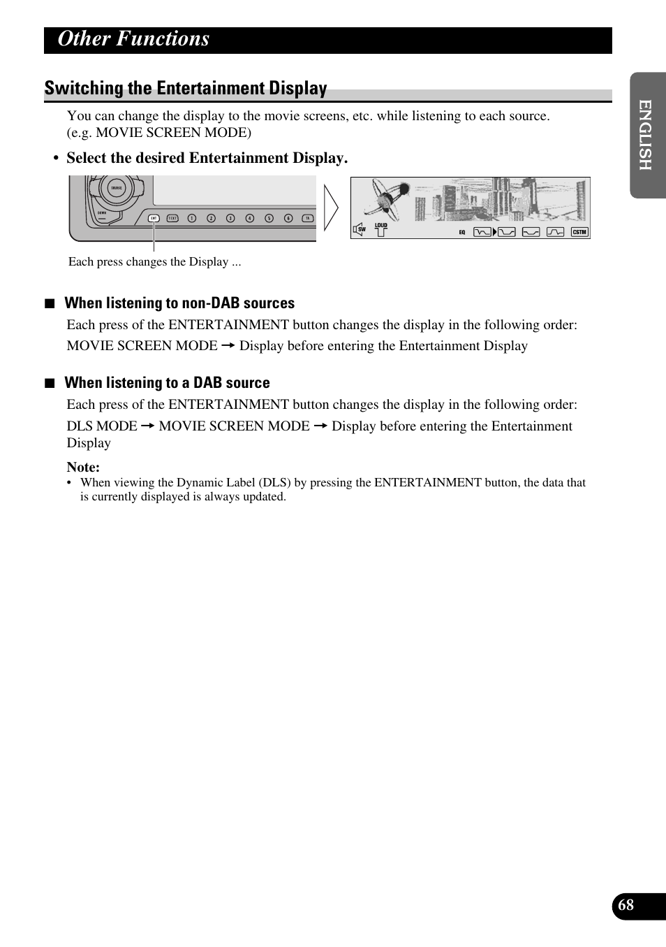 Other functions, Switching the entertainment display | Pioneer DEH-P90DAB User Manual | Page 69 / 148