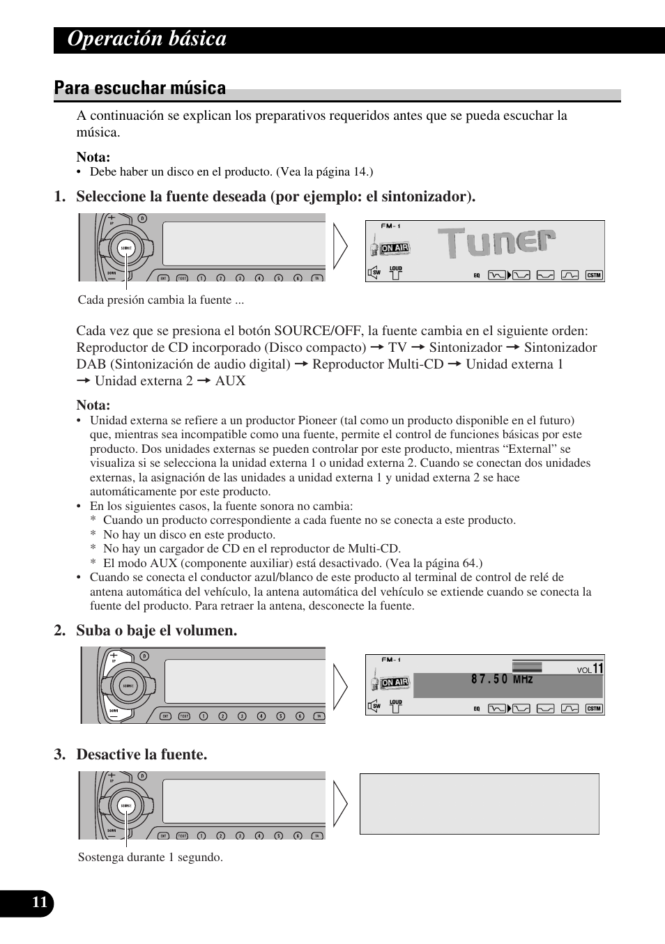 Operación básica, Para escuchar música | Pioneer DEH-P90DAB User Manual | Page 84 / 148