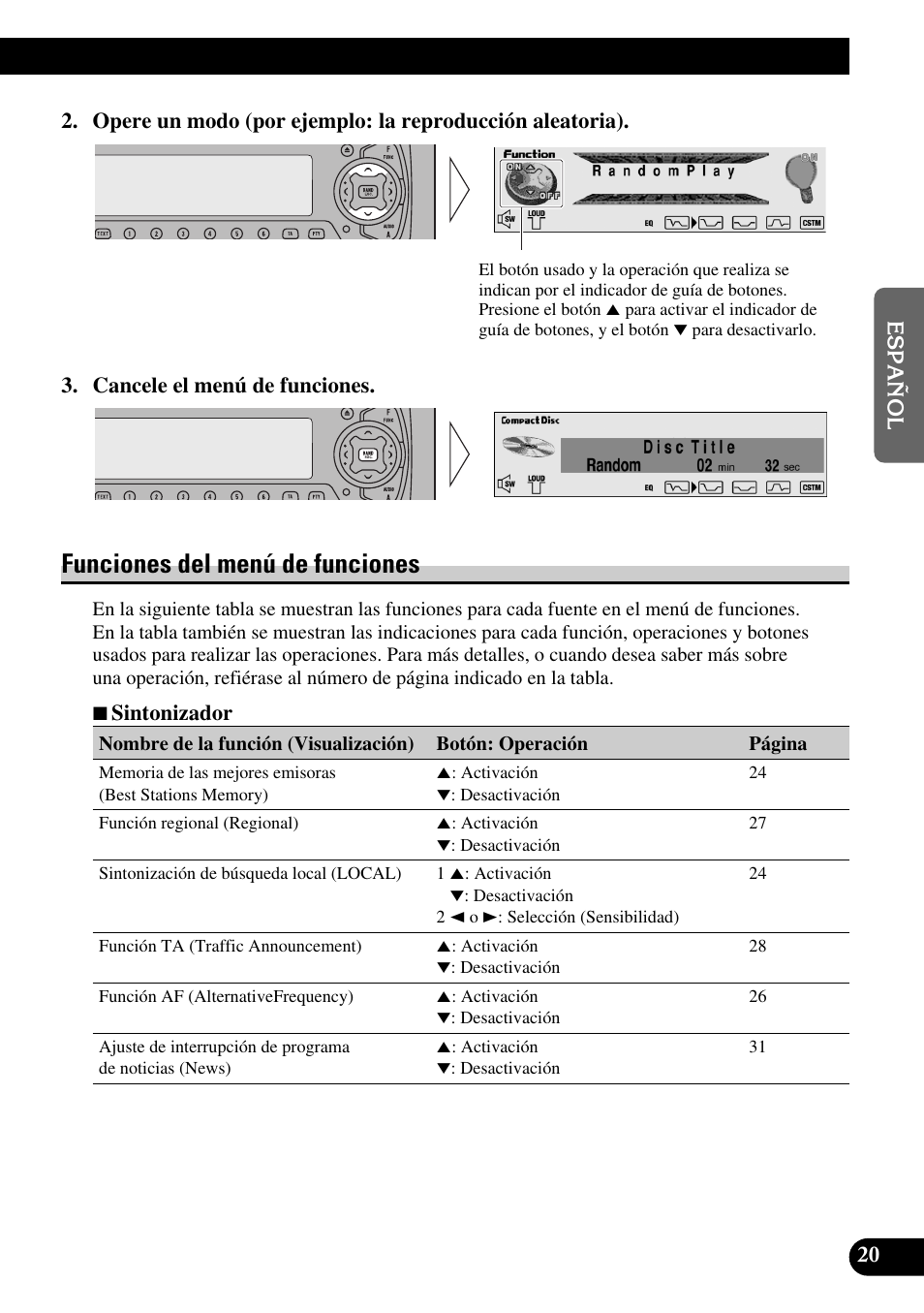 Funciones del menú de funciones | Pioneer DEH-P90DAB User Manual | Page 93 / 148