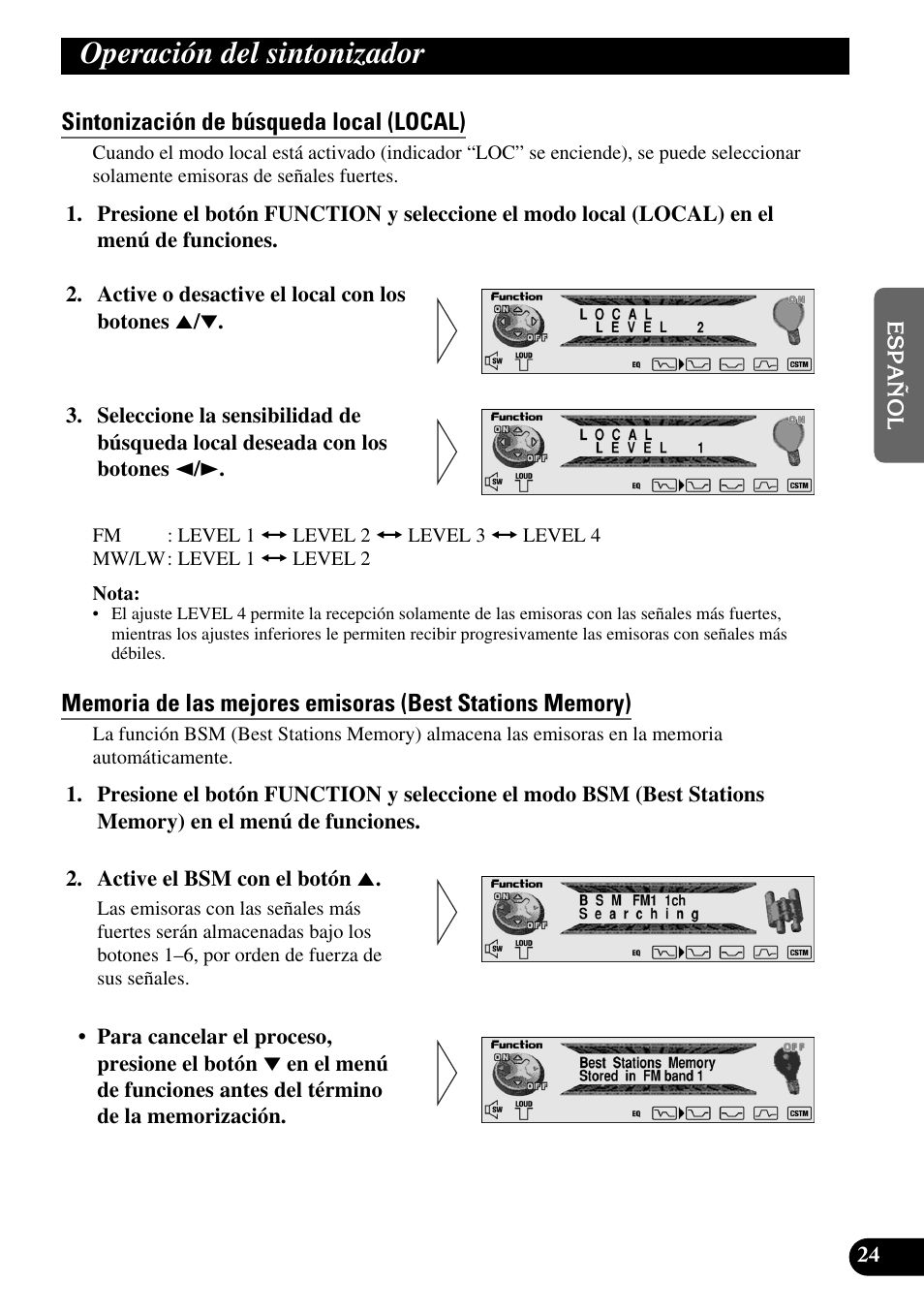 Operación del sintonizador, Sintonización de búsqueda local (local) | Pioneer DEH-P90DAB User Manual | Page 97 / 148