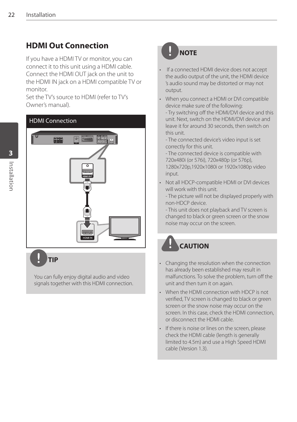 Hdmi out connection | Pioneer DCS-FS303K User Manual | Page 22 / 48