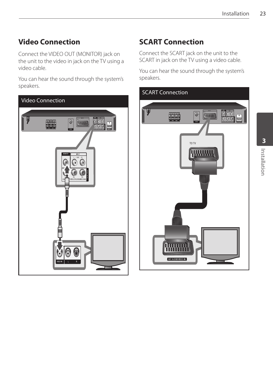 Video connection, Scart connection | Pioneer DCS-FS303K User Manual | Page 23 / 48