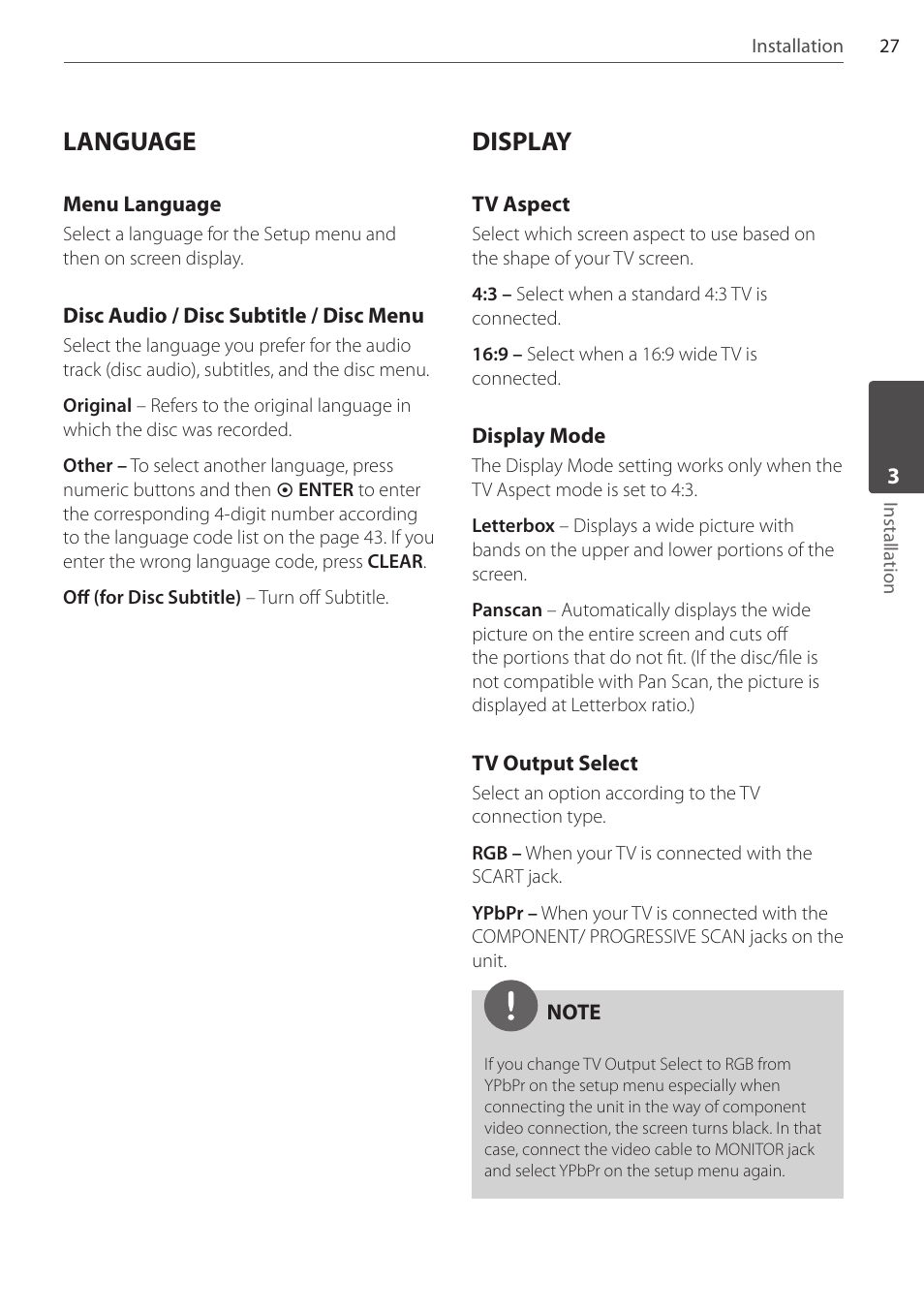 Language, Display | Pioneer DCS-FS303K User Manual | Page 27 / 48